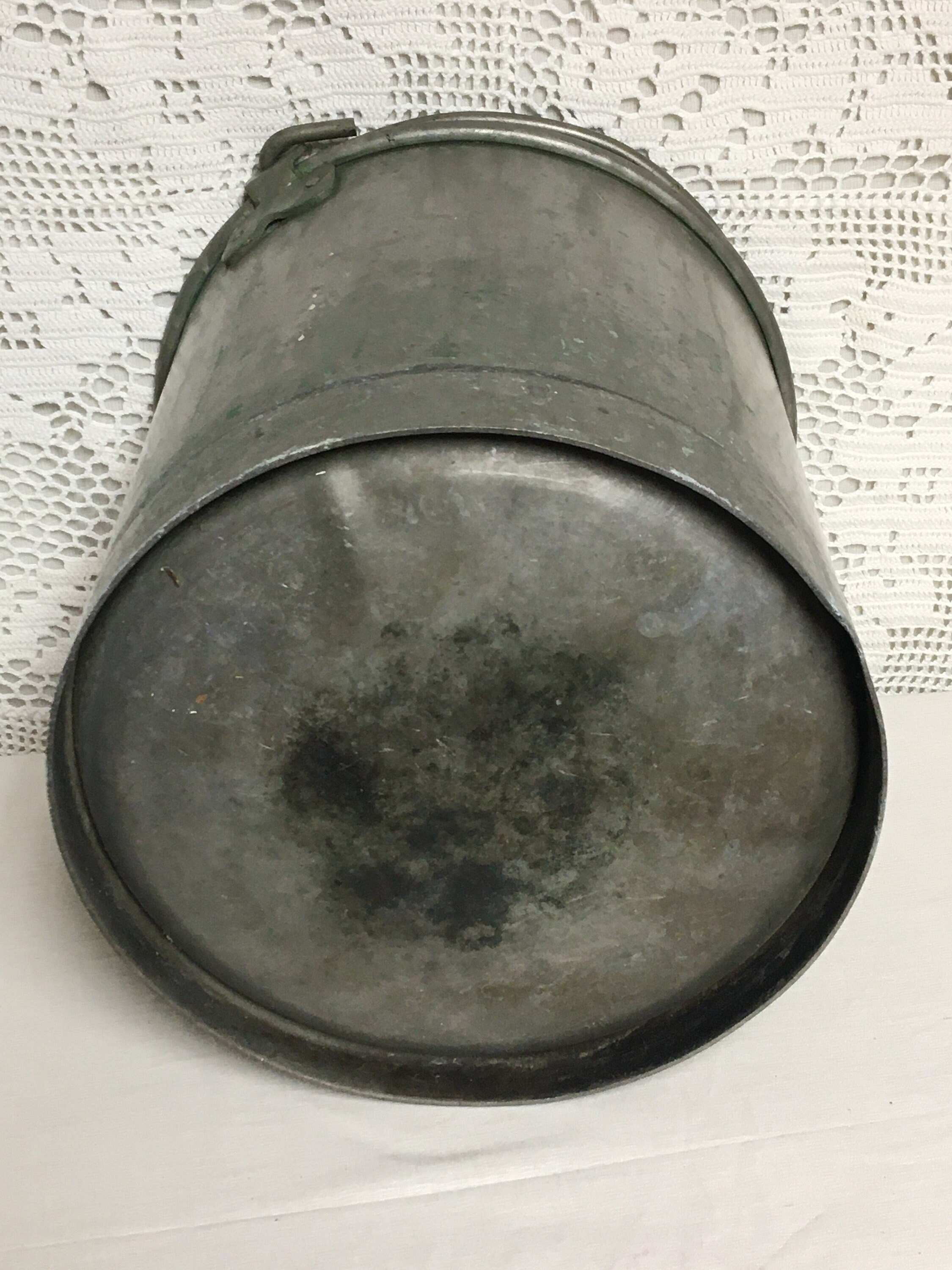 Vintage Stainless Steel Farm Milk Pail Bucket with Wire Handle and Side