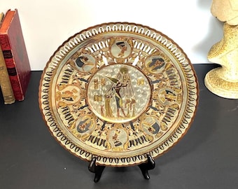 Egyptian, Mixed Metal, Etched Art Plate, Wall Hanging