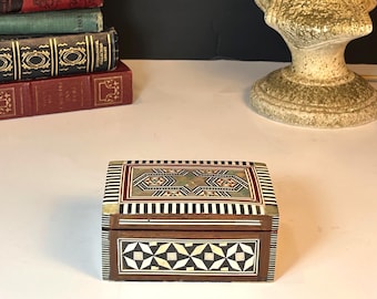 Inlaid Wooden Box with Hinged Lid, Marquetry Keepsake Box
