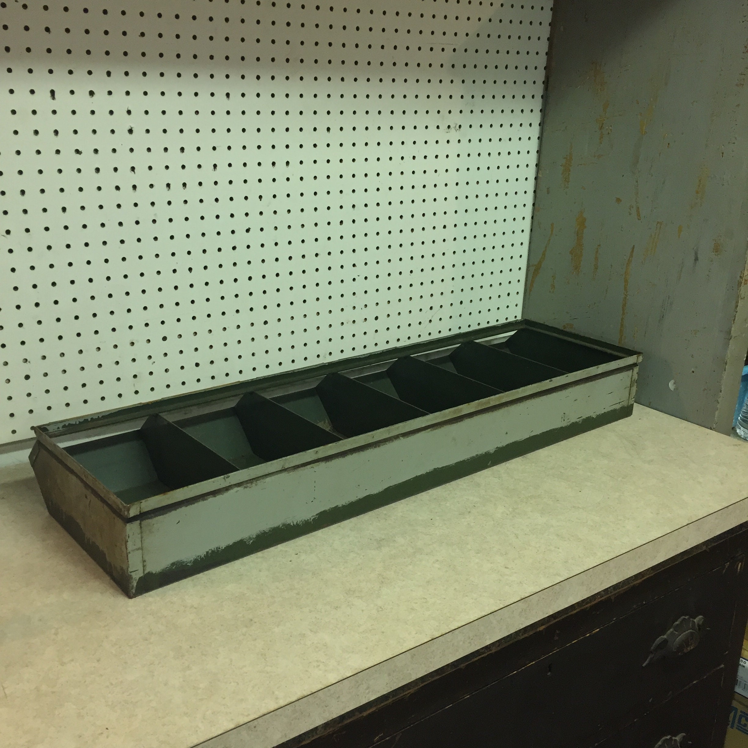 Vintage Green Industrial Steel Hardware Bins, Cubbies, Cubby Storage