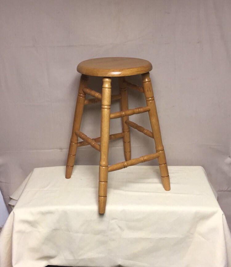 Vintage Solid Oak Wooden Farm Stool, Counter Stool, Bar Stool