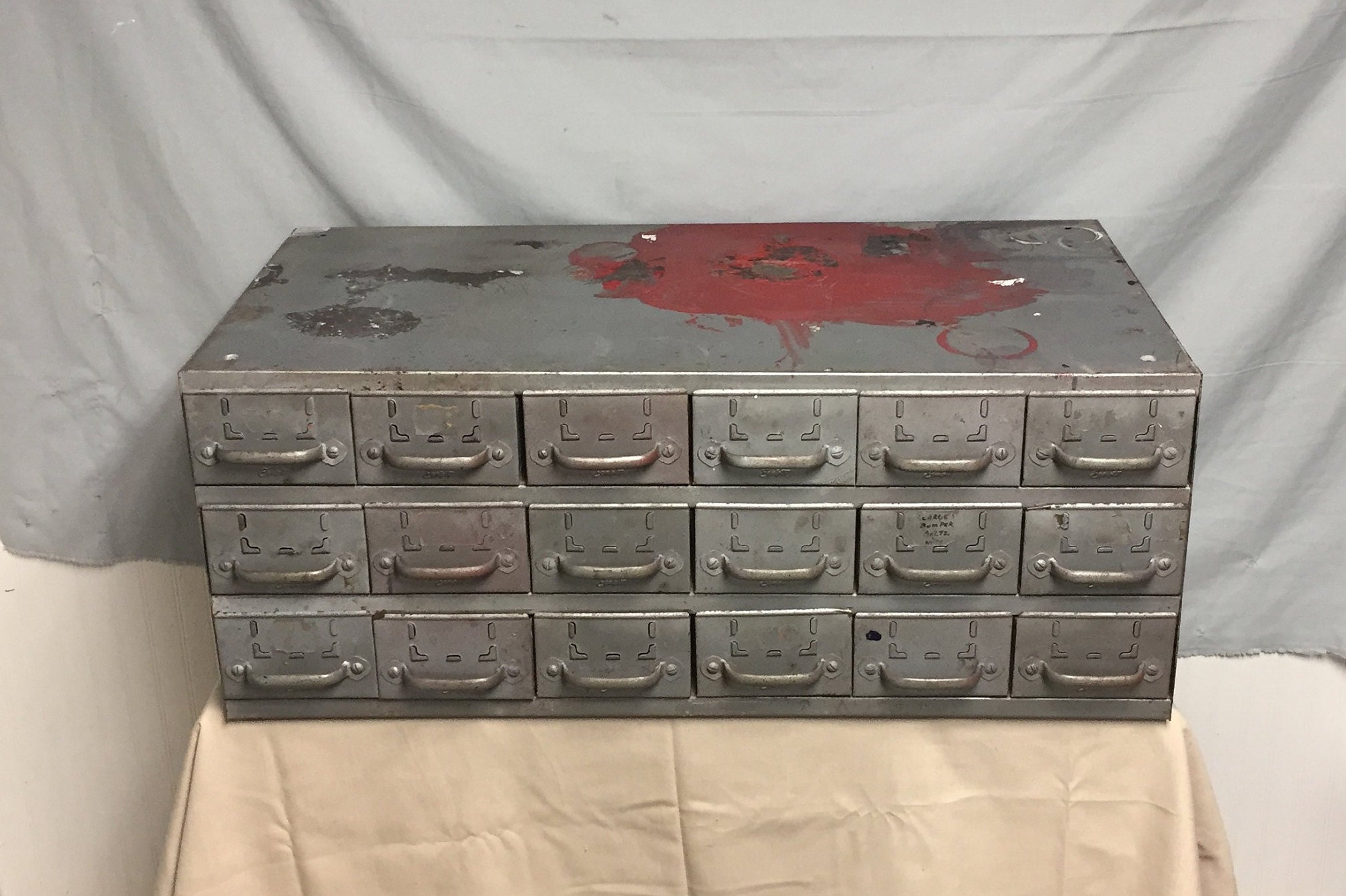 Vintage Equipto Industrial 18 Drawer Steel Parts Cabinet 17 Deep
