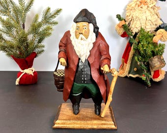 Hand Carved Wooden Folk Art Santa Figurine, Signed P. Koosed, 1988