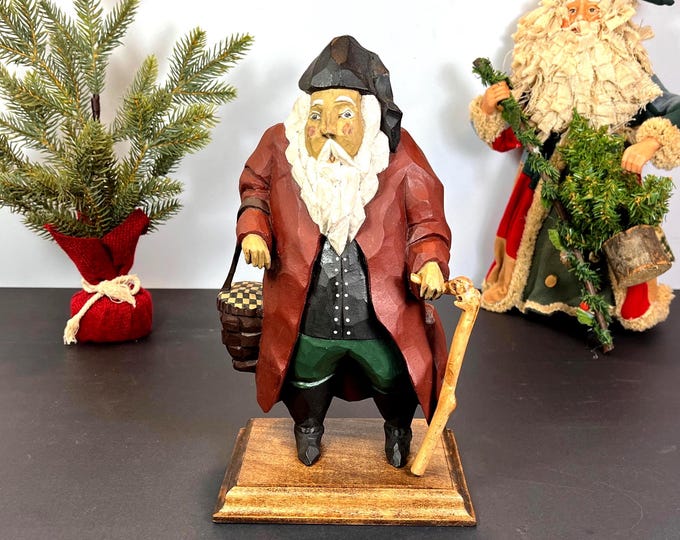 Featured listing image: Hand Carved Wooden Folk Art Santa Figurine, Signed P. Koosed, 1988