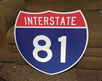 Vintage Original INTERSTATE 81 Sign Highway Shield NEW OLD Stock Metal Road Highway Sign I-81 Sign Traffic Sign Man Cave Decor 24" x 24"