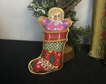 Vintage 1999 Hallmark Keepsake Ornament, "Mom", Pressed Tin Stocking