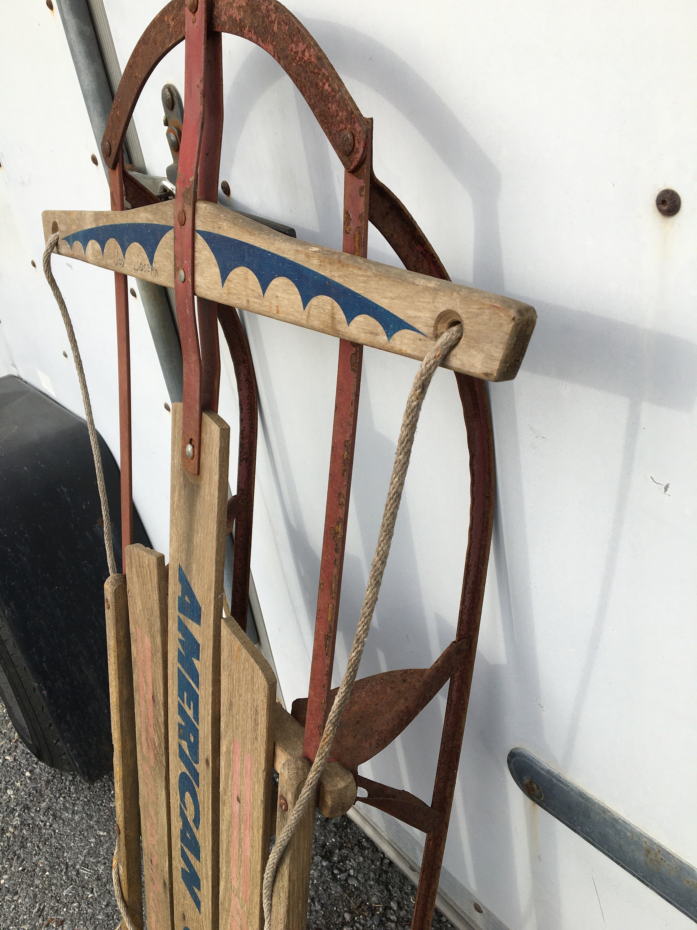 Vintage American Clipper Wooden Snow Sled with Metal Runners, Child's