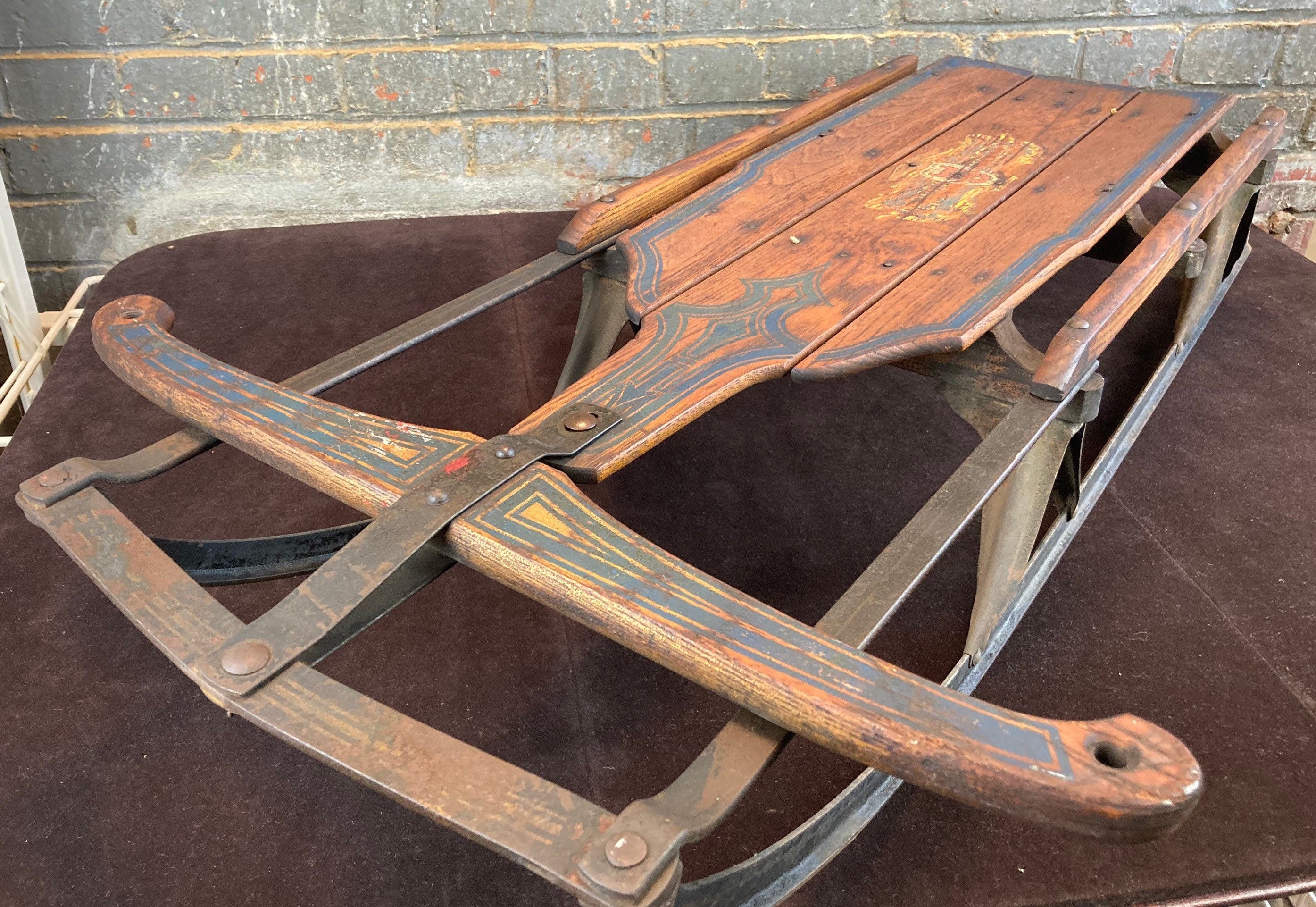 Antique 39 Runner Snow Sled Wooden Sled Porch Decor
