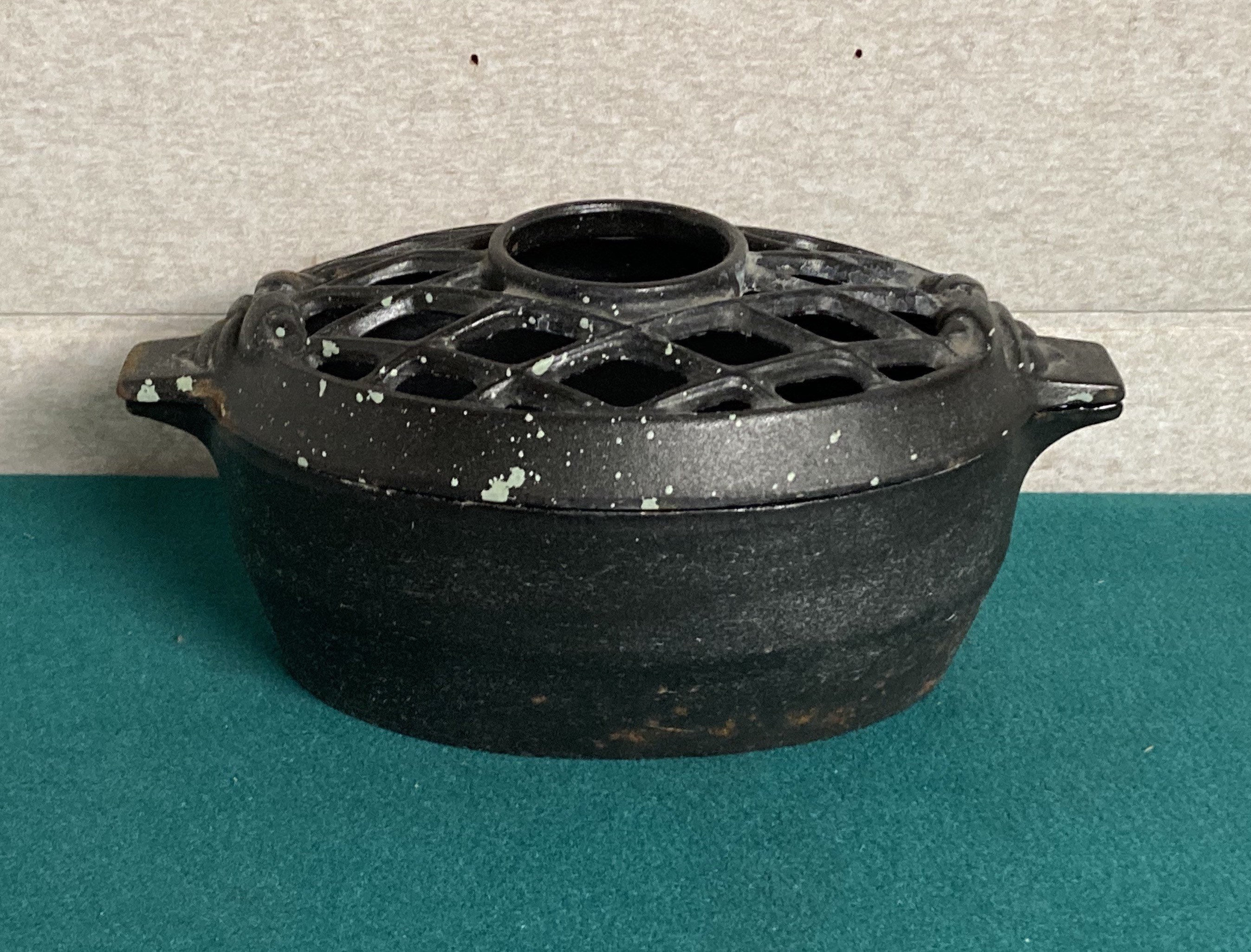 Antique Cast Iron Lattice Top Steamer Pot, Woodstove Humidifier