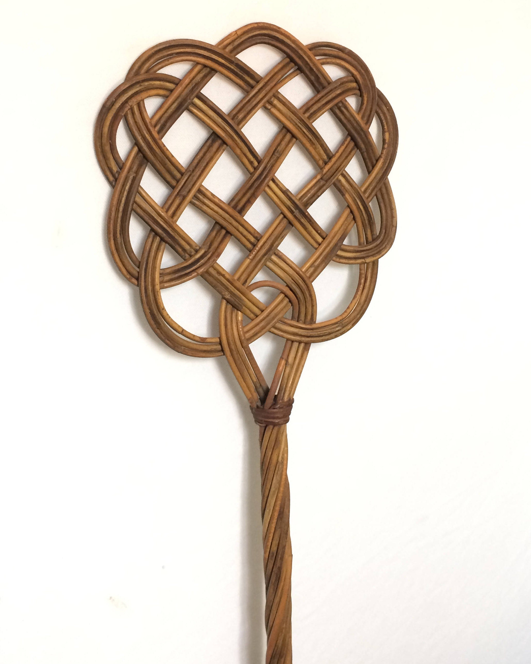 Antique Early 1900's Rug Beater, Woven Rattan Wicker