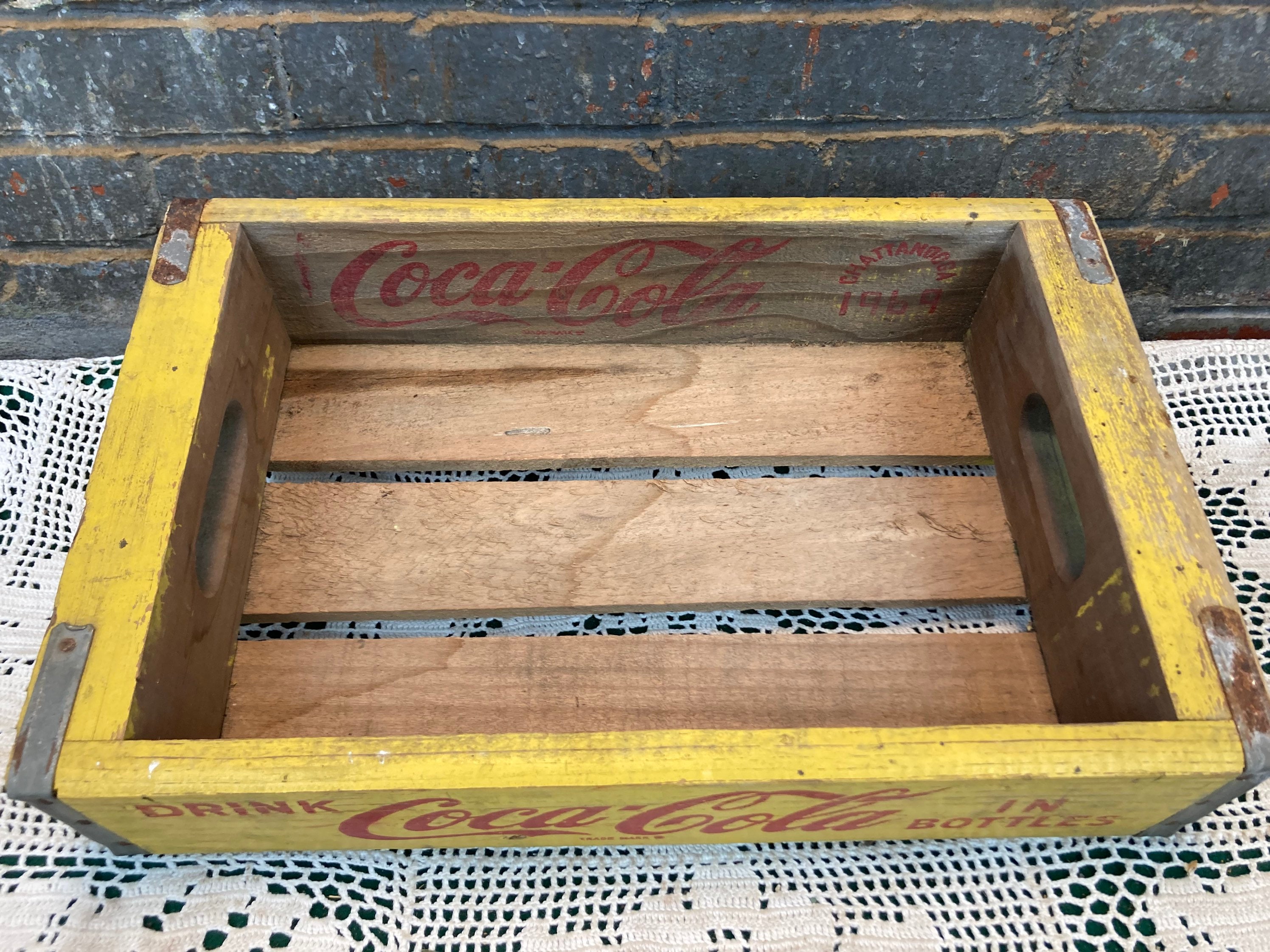 RESERVED for Zdenek 1969 Yellow Wooden Coke Crate Chattanooga Tennessee