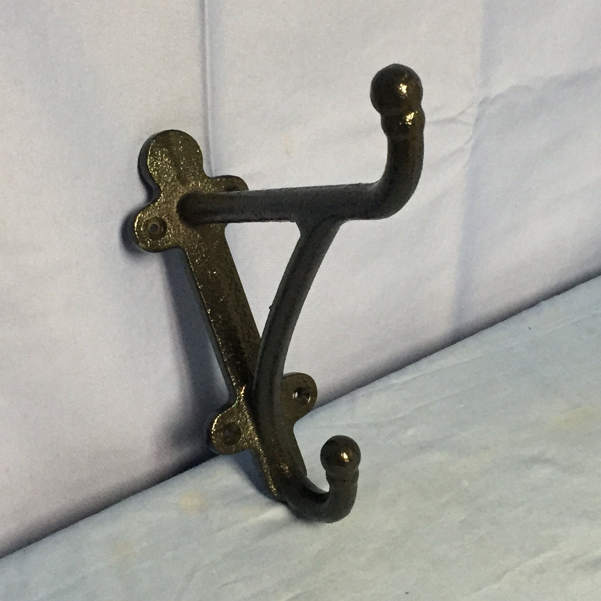 Pair of Large 10 Black Iron Horse Saddle Hooks, Barn Hooks, Horse Tack, Heavy Duty Shelf