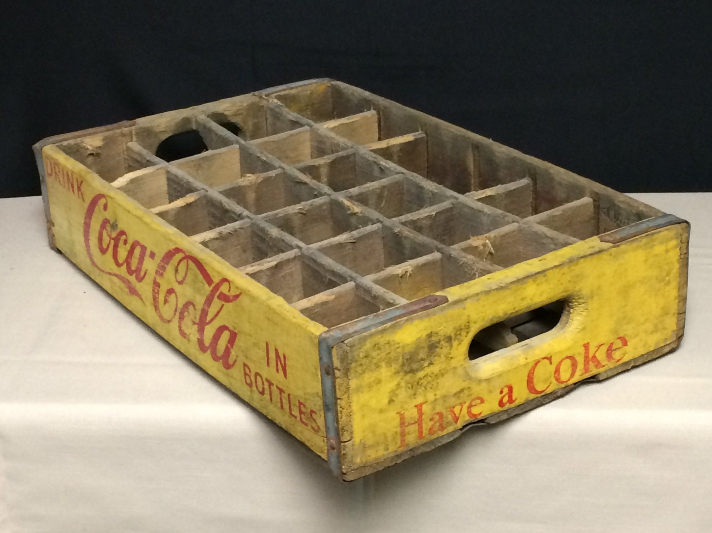 1950's Yellow Coca Cola Wooden Advertising Crate, Drink CocaCola In