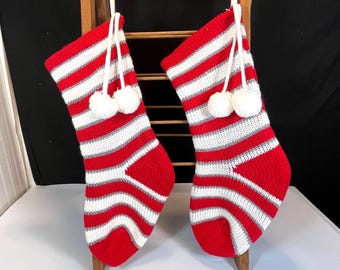 Red, White and Silver Striped Stockings, Set of 2