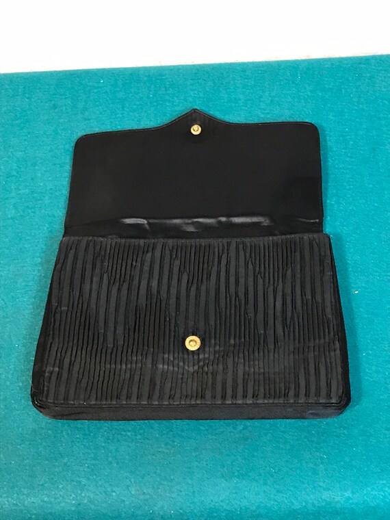 Koret Black Clutch, Pleated Silk Taffeta, Satin C… - image 10