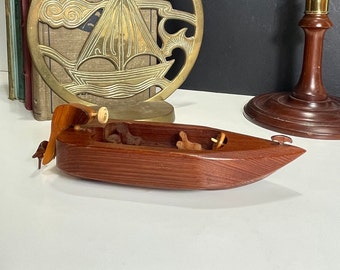 Hand Made Wooden Toy Boat with Outboard Motor