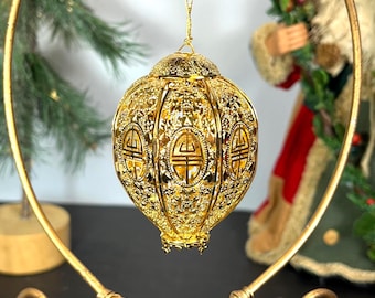 Baldwin Brass 24K Gold Plate Filigree Ornament, Ginger Jar Egg With Bird, 2000
