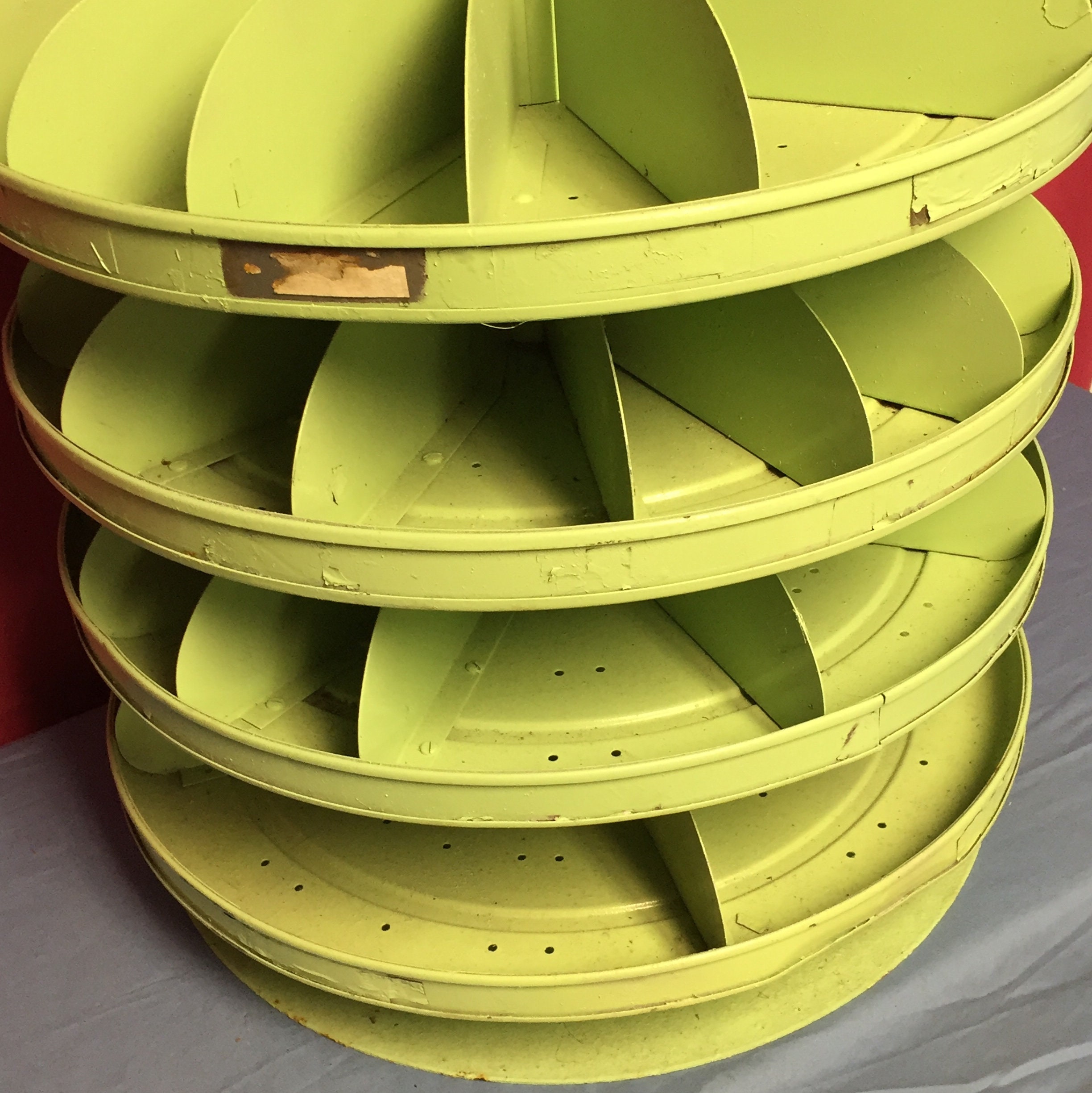1940's Equipto 18 Revolving Counter Top Hardware Bins, Rotating