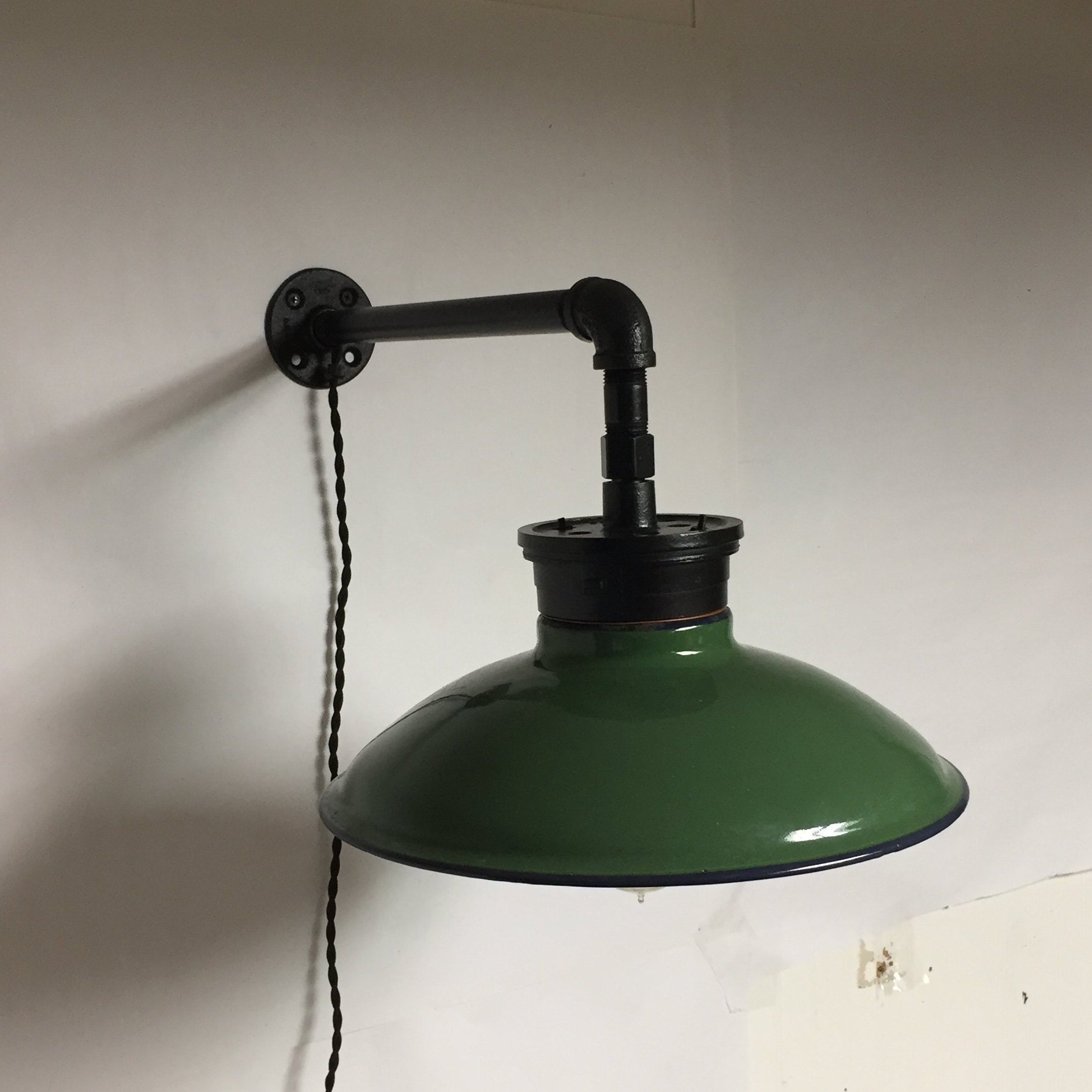 Original Green Porcelain Barn Light Fixture Electric Wall Sconce, Goose