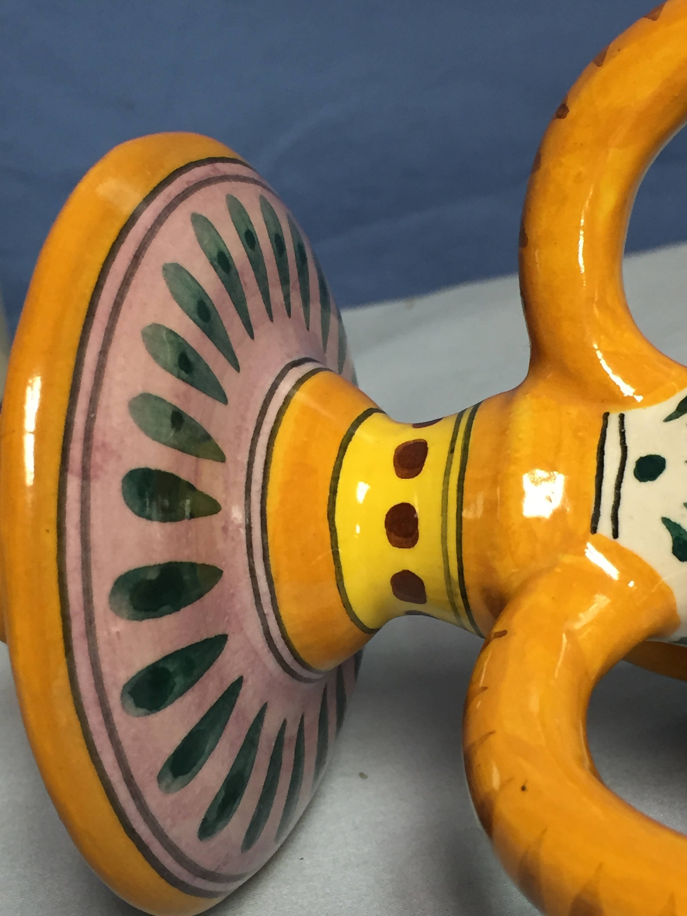 Orange Deruta Ceramic Candlestick Holder, Made in Italy