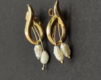 14K Gold Freshwater Pearl Earrings, JCM