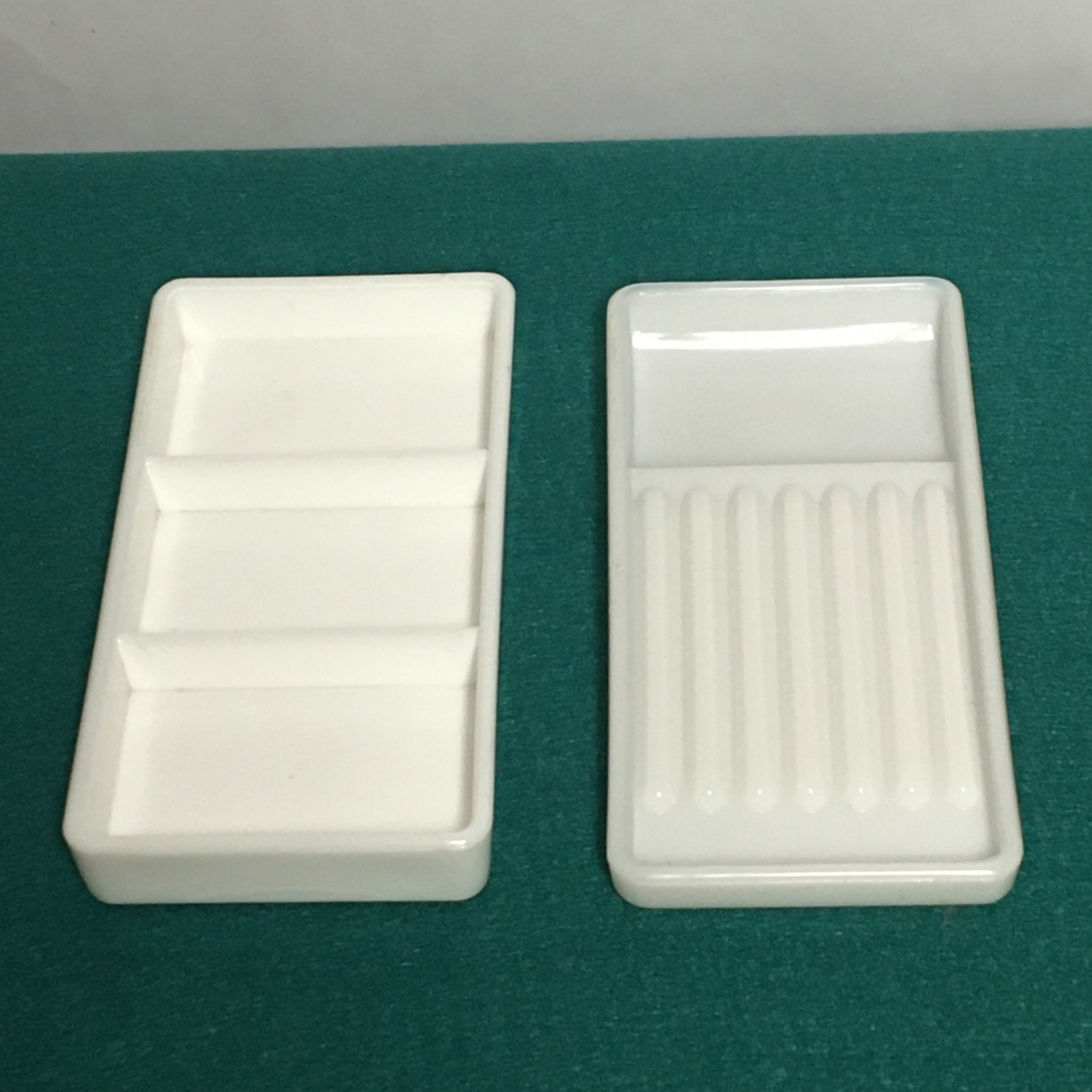 2 Antique Milk Glass Dental Trays, Valtronic Corporation, USA, Art Deco