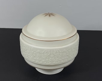 Mid Century Frosted White Round Ceiling Light Globe Shade, with Embossed Floral Vines and Gold Accent Star