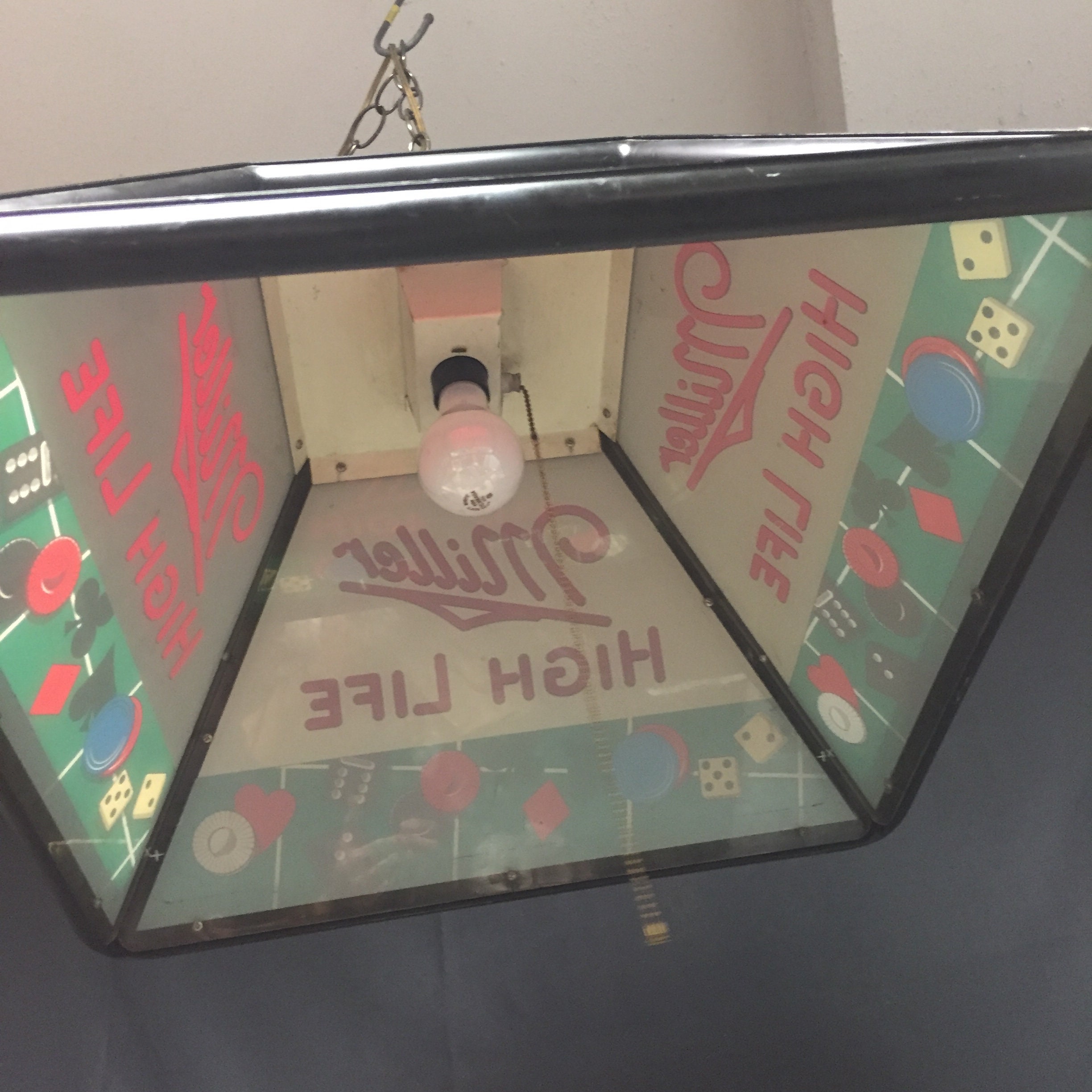 1980's Miller High Life Hanging Poker Table Swag Light, Billiards Table Light, Miller Brewing