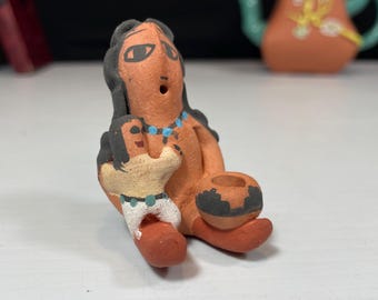 Signed Navajo Story Teller, Terra Cotta Figurine, Native American Folk Art, Signed GP