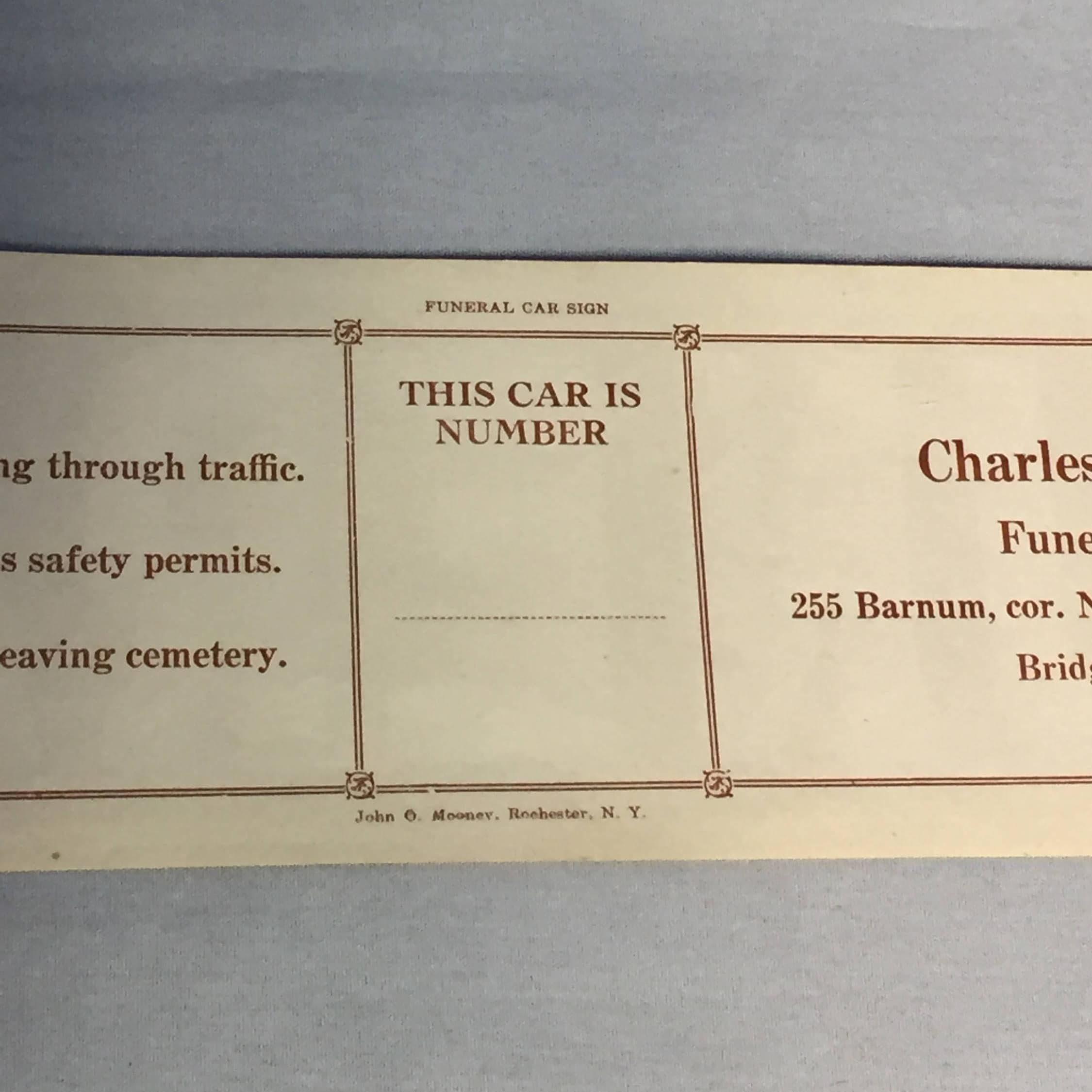 Vintage Funeral Car Sign, Funeral Procession Sticker, Mortuary