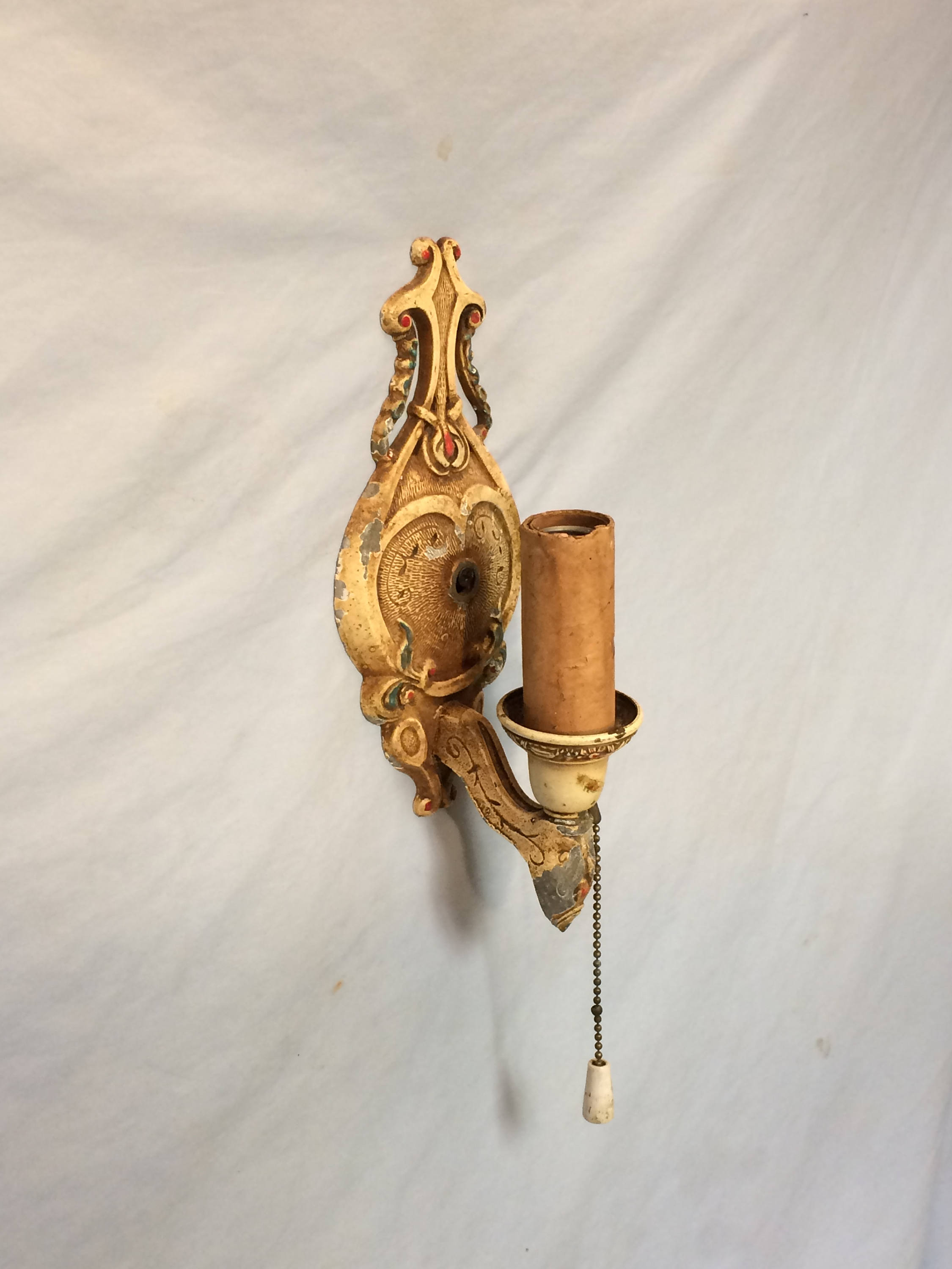Antique 1930's Cast Iron Electric Sconce, Cast Iron Salvage Wall Sconce, Art Deco Light Fixture