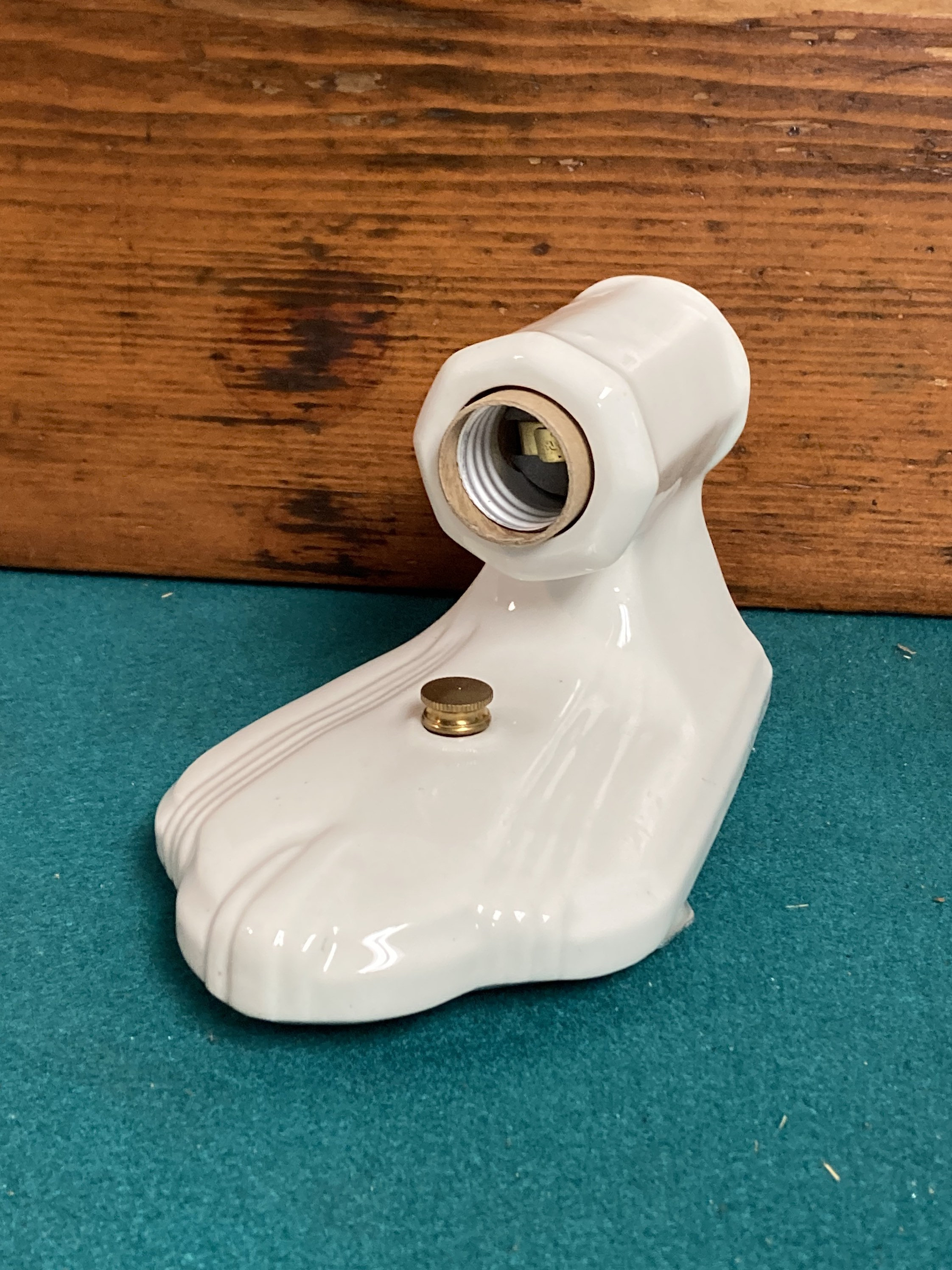 1950's Mid Century White Porcelain Wall Light Sconce, Ceramic Bathroom