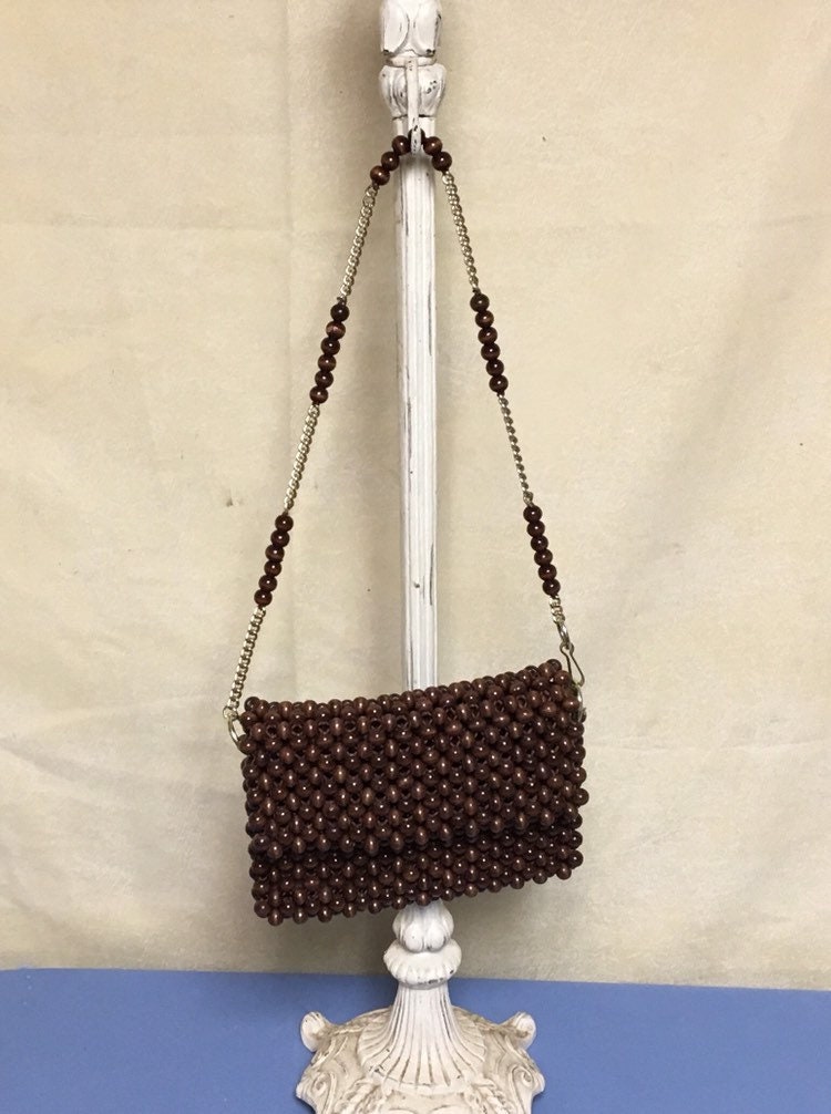 Natural Colors/Golden Wooden Beaded Handbag - Retro | SH Jewelry by Esther