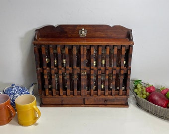 1970's Wooden Spice Cabinet Rack with Doors, 18 Apothecary Spice Jars