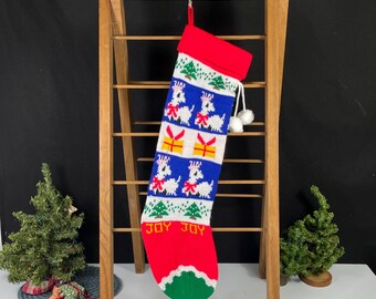 Reindeer, "Joy", Knit Stocking
