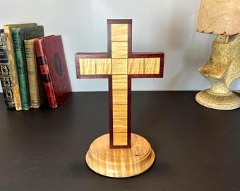 Handcrafted Wooden, 10" Standing Cross, Artist Signed