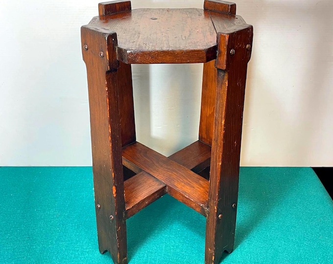 Featured listing image: 16" Antique Arts Crafts Octagonal Table Stand with Bottom Shelf