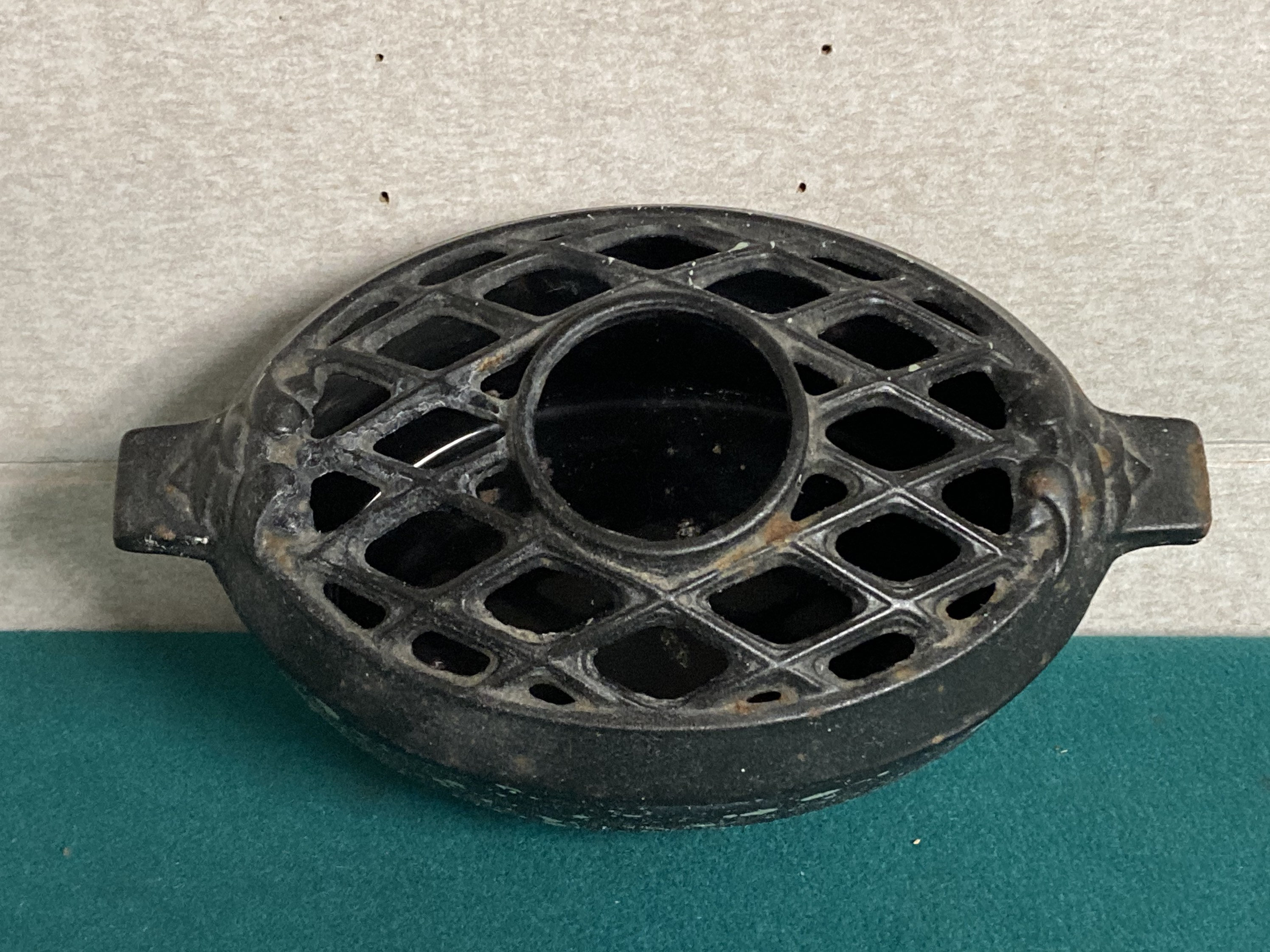 Antique Cast Iron Lattice Top Steamer Pot, Woodstove Humidifier