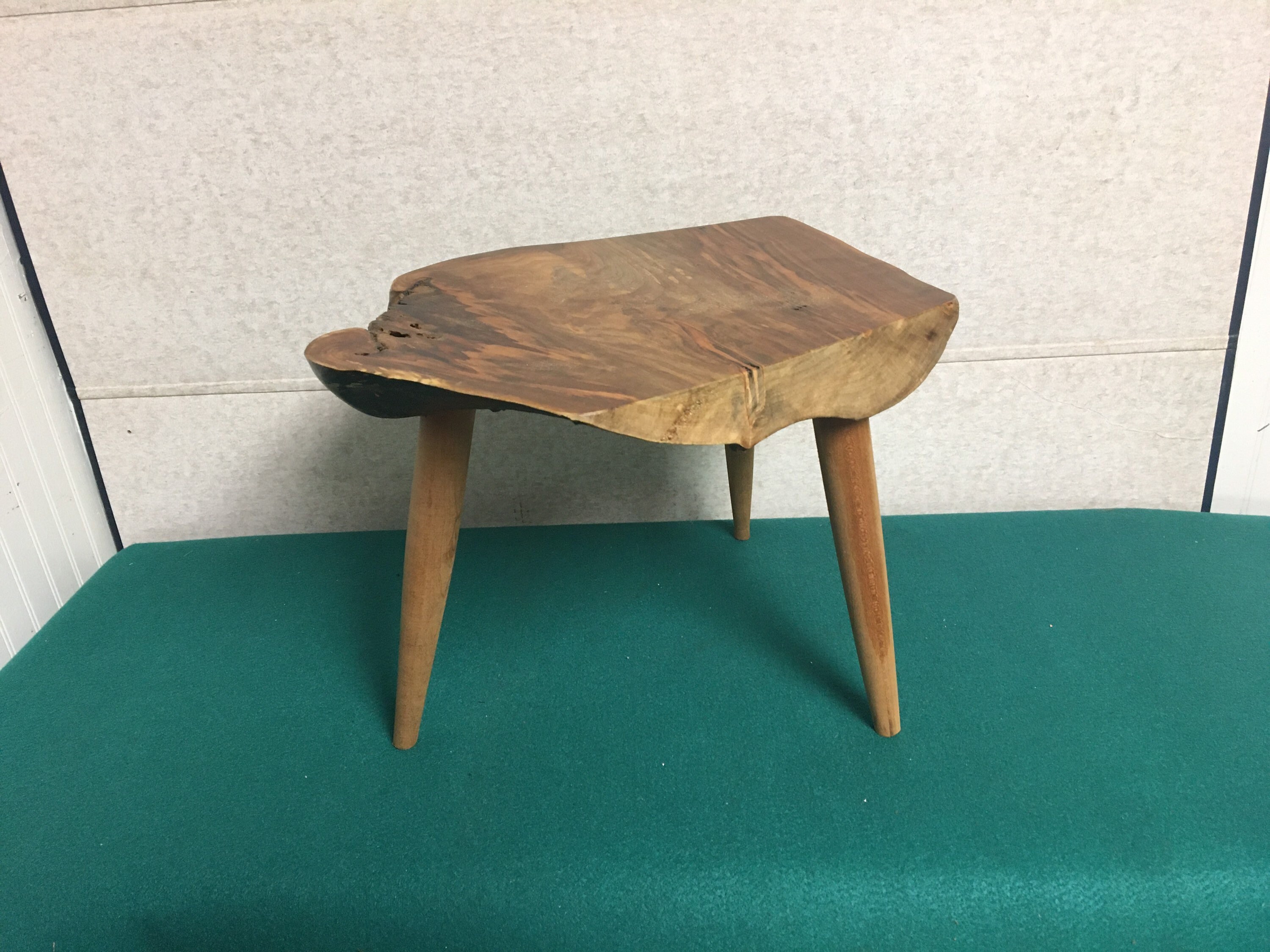 Handmade Live Edge Wooden Accent Table with Three (3) Tapered Legs