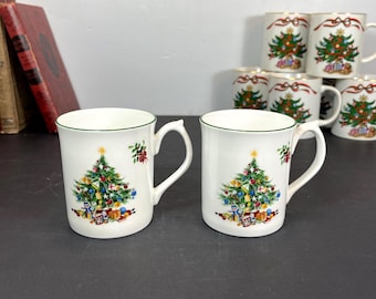Seasons Greetings Staffordshire Elizabethan Bone China Mugs, Set of 2, Made in England