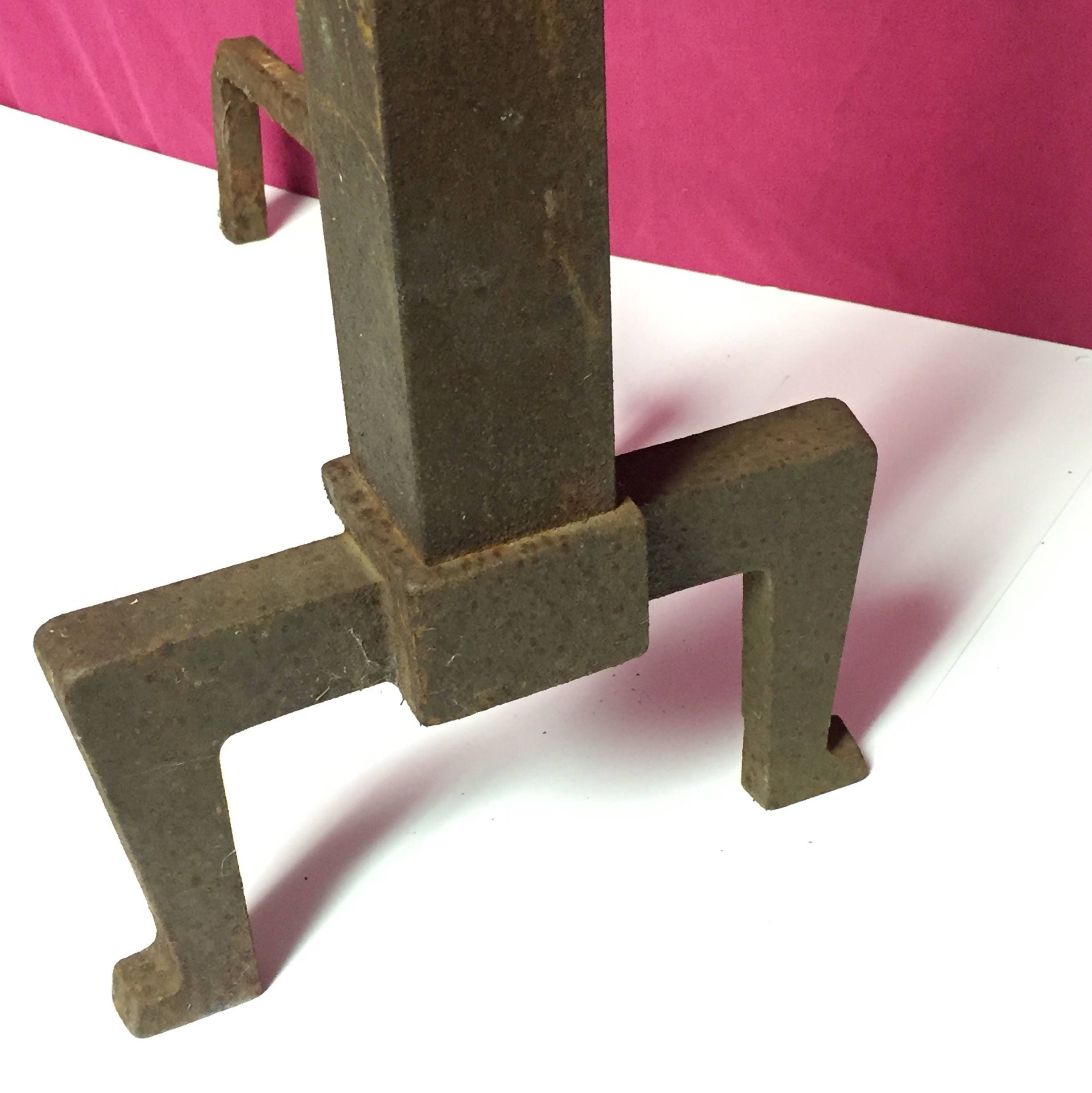 Antique 1922 Peerless BRASS and Iron Andirons Heavy Canon Ball Top Fire