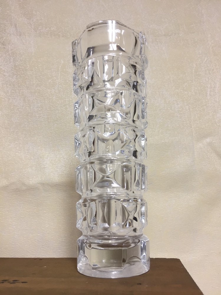 Pillar Crystal Bud Vase, Cristal D'ArquesDurand Vase, Geometric Block