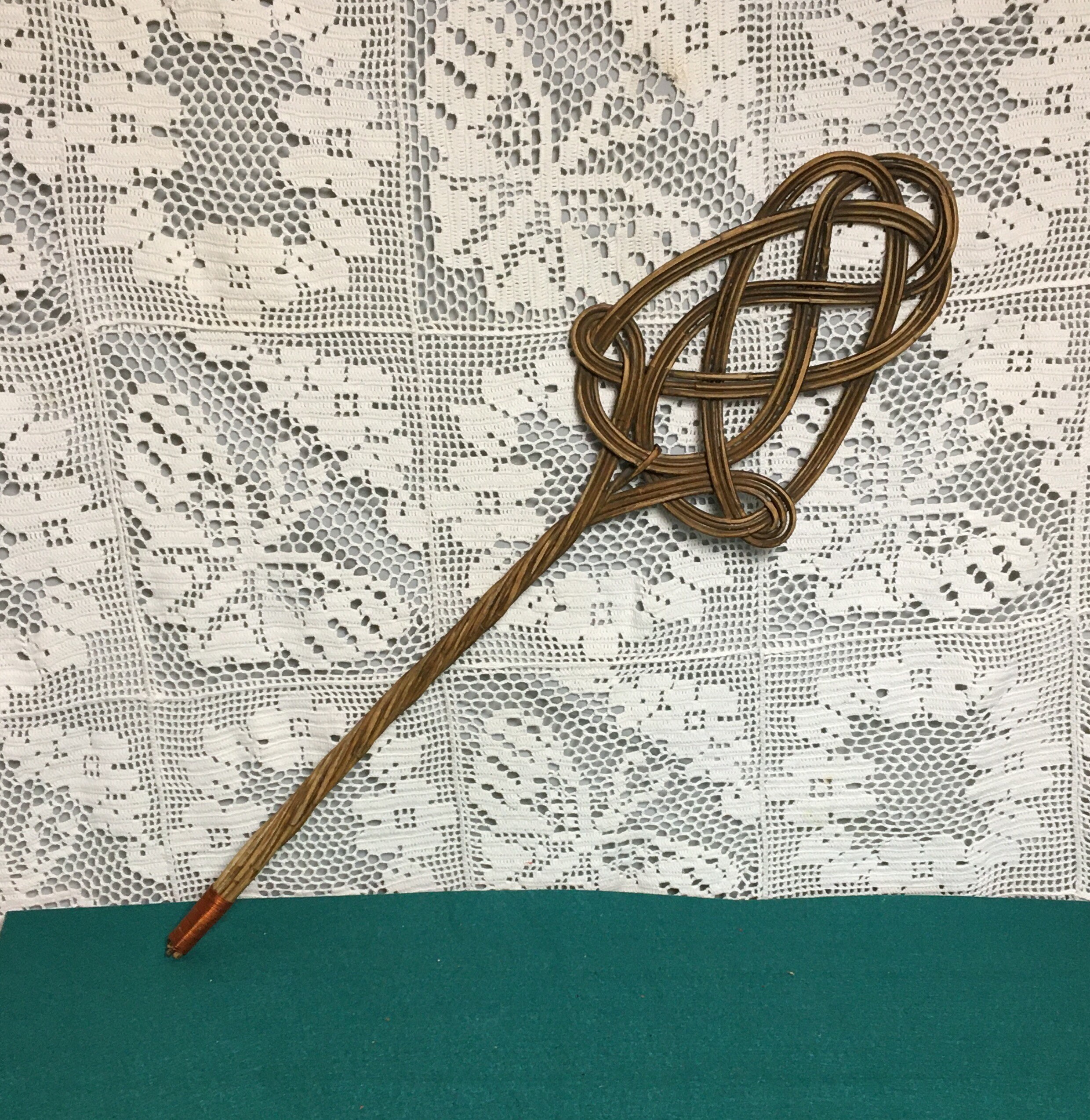 Antique Early 1900's Rug Beater, Woven Rattan Wicker