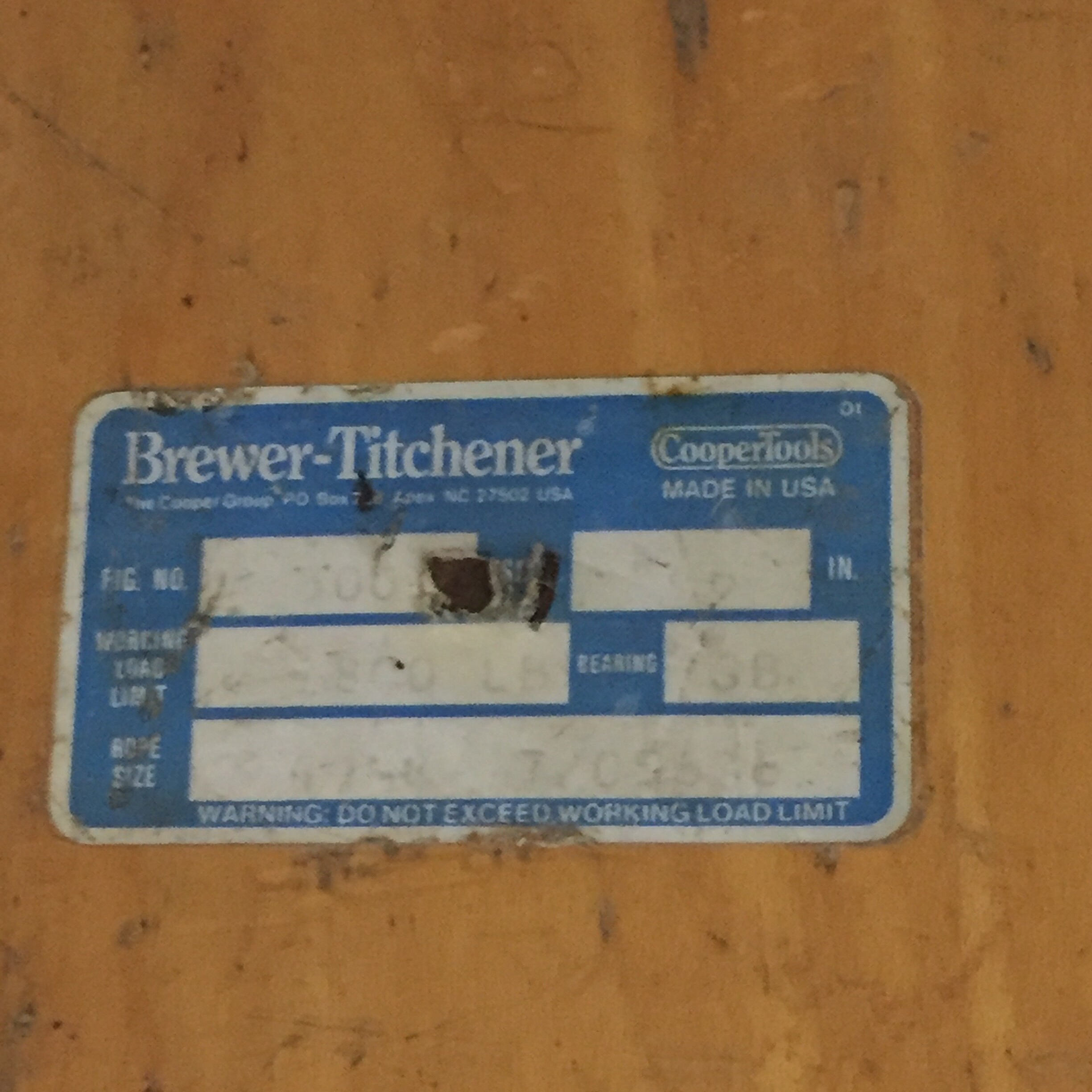 Vintage Brewer Titchener Wooden Pulley Block and Tackle, Cooper Tools