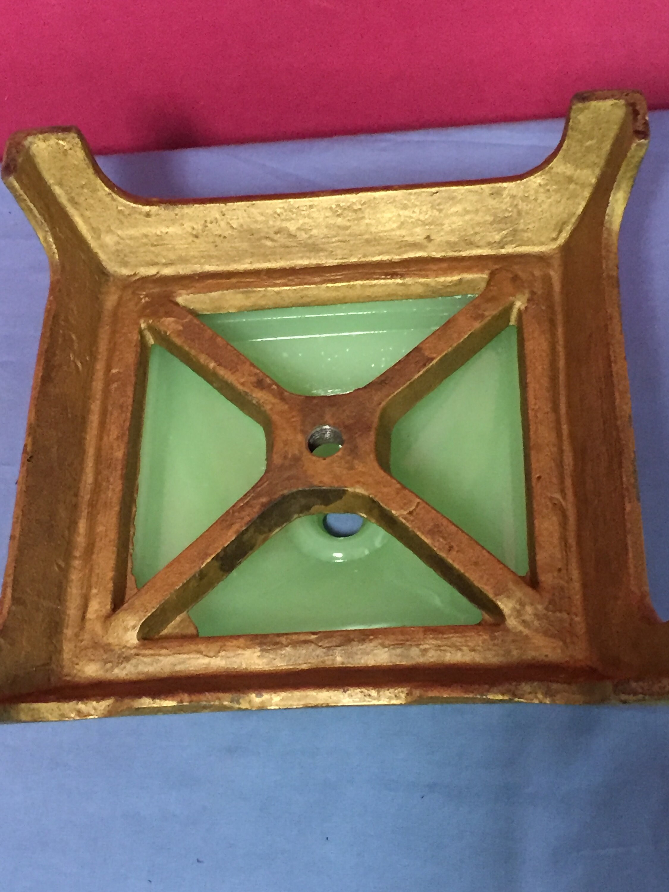 Antique Cast Iron Jadeite Floor Lamp Base, Floor Lamp Parts, Green Jade Smoking Stand Footed