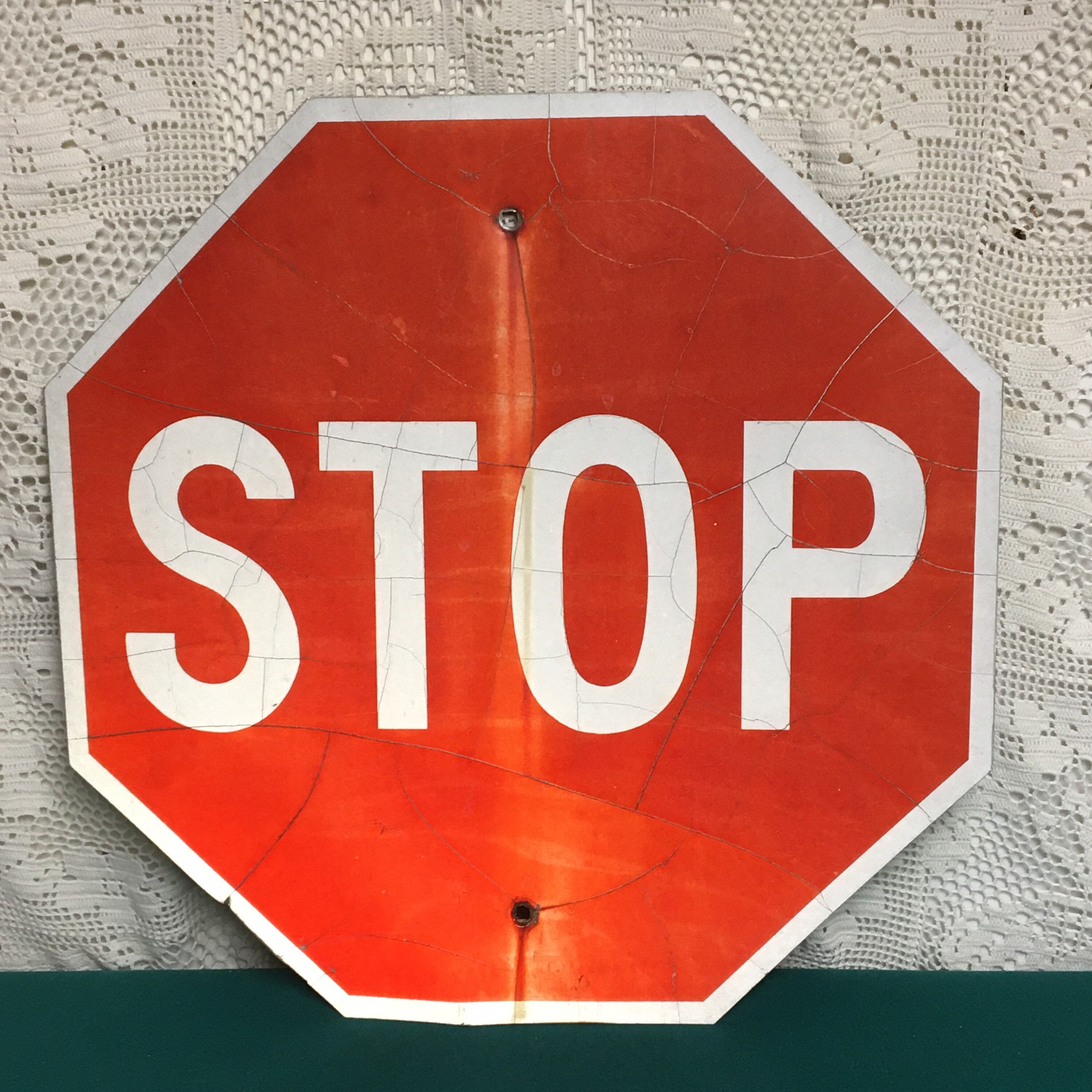 Vintage Metal Stop Sign, Authentic Original Red 24 x 24 Man Cave Wall