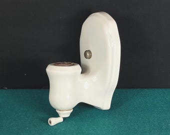 P & S Alabax 1930's Art Deco White Porcelain Wall Light Sconce, Refurbished, Ceramic Bathroom Vanity Light