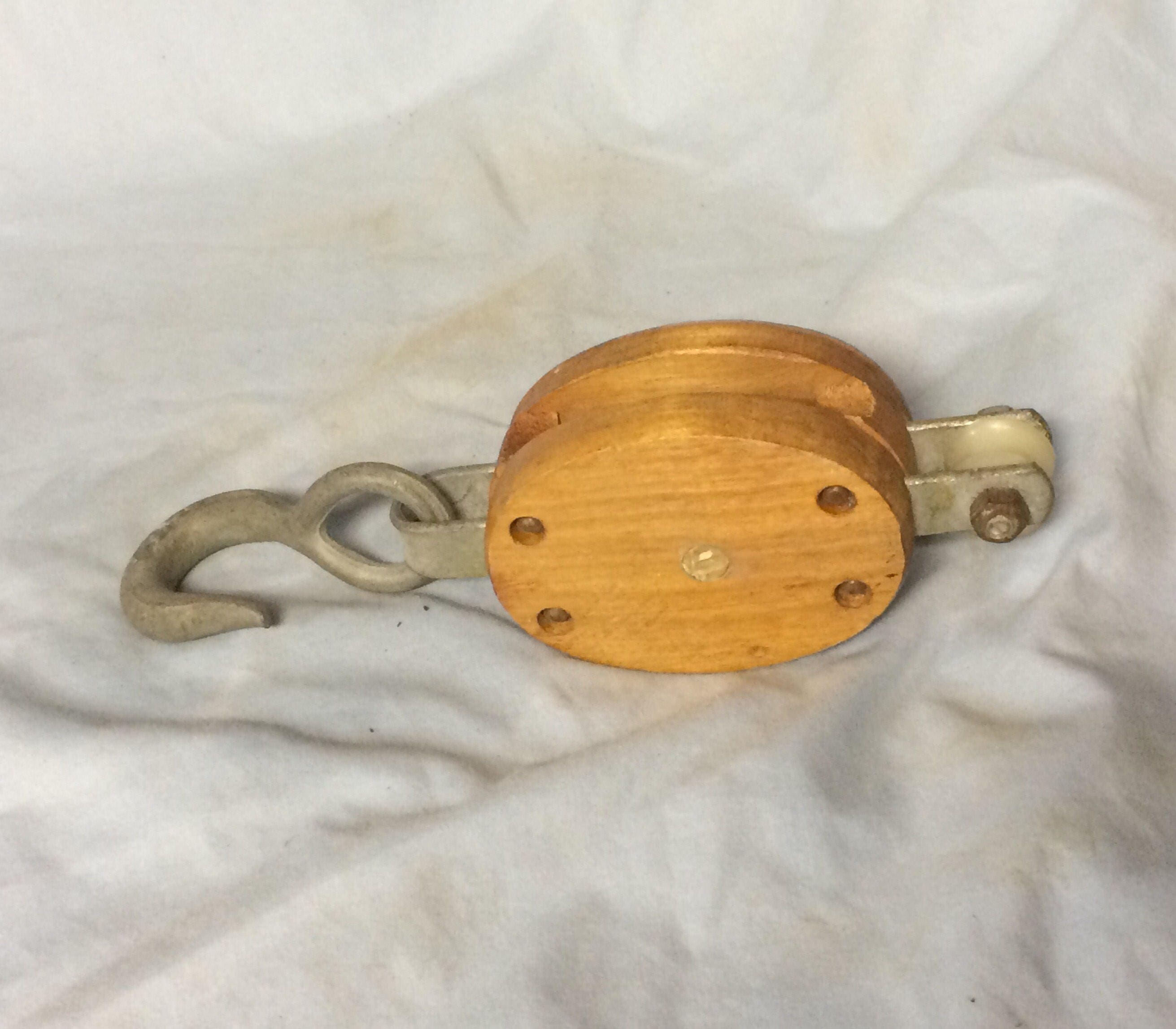 Vintage Small 3 Wooden Block and Tackle Pulley Boston & Rockport Block