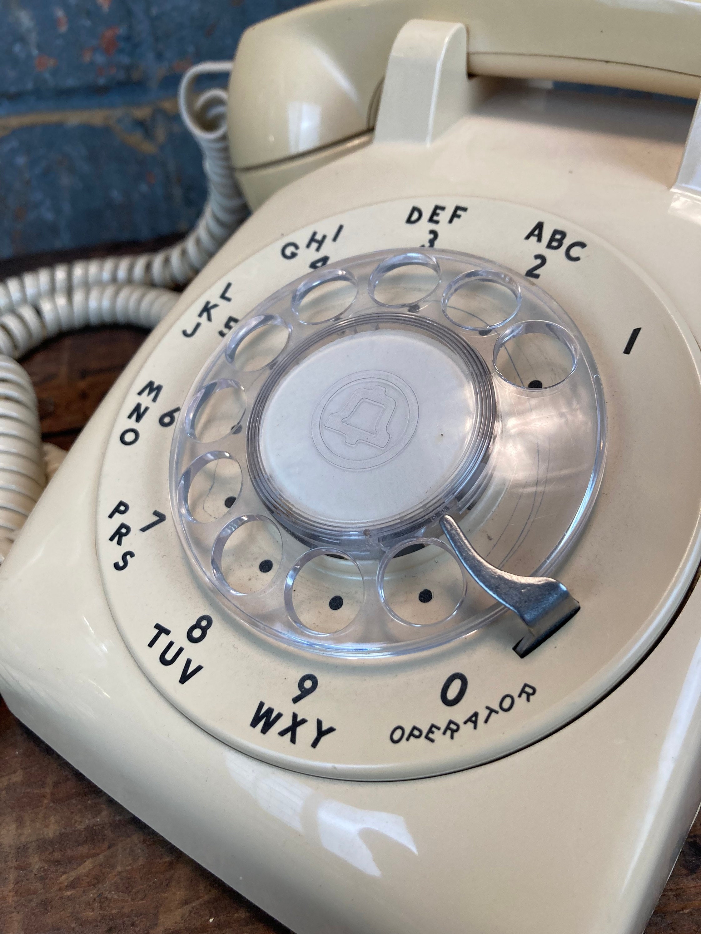 1970's Western Electric Pale Yellow Rotary Dial Telephone, Beige Table Top Telephone