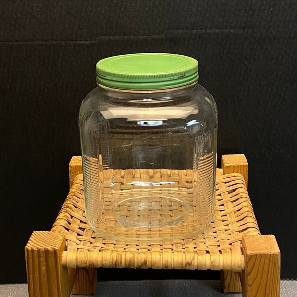 Early 1900's Hoosier Jar with Green Lid, Pantry Coffee Pickle Jar